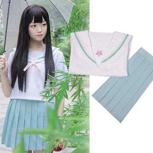 Japanese School Uniform For Girls Sailor Tops+Tie+Skirt Navy Style Students Clothes For Girl Plus size Lala Cheerleader clothing