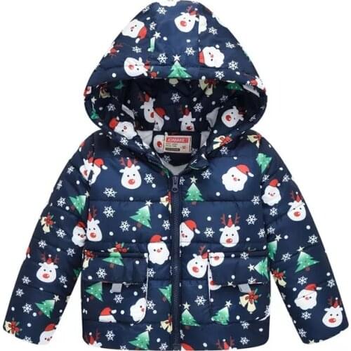 Toddlers Boys Girls Christmas Cotton Padded Winter Hooded Clothes Coats 2021 New Kids Xmas Santas Red Green Blue Outerwear