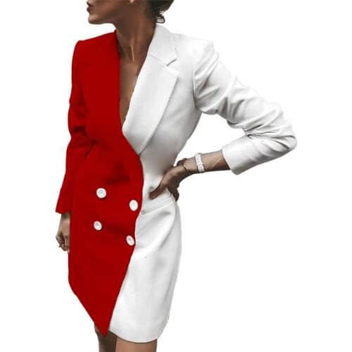 Spring Office Lady Coat Jacket Color Blocks Button Mid-Length Long Sleeve Jackets Coat Dress Business Suit 2021 Dress Women Suit