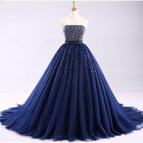 Women Long Tulle Quinceanera Dresses Strapless Floor Length Ball Gowns Sequin Lace Up Evening Party Dress
