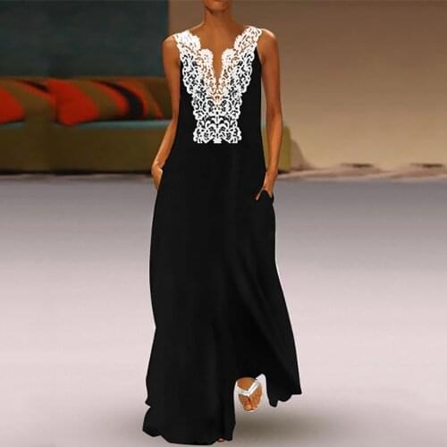 40# Elegant Women Vintage Lace V Neck Woman Dress Splicing Sleeveless Lace Hollow Summer Dress V-neck Dresses Платье Летнее