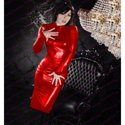O-neck Long Sleeve Bodycon Midi Dress Women Tight-fitting Pencil Vestido Faux Leather Dresses Nightclub Party Clubwear Plus Size