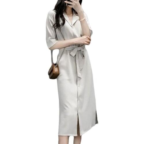 Casual Chiffon Women Knee-Length Dress A-Line 2019 New V-Neck Short Sleeve Women Dress Empire With Sashes Bow Slim Dress TopQ239