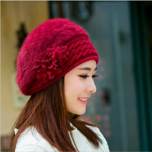 Womens Winter Hats rabbit knitting wool skullies female warn hat cap wholesale Fur Beanies Hats Adults Casual Female Skullies