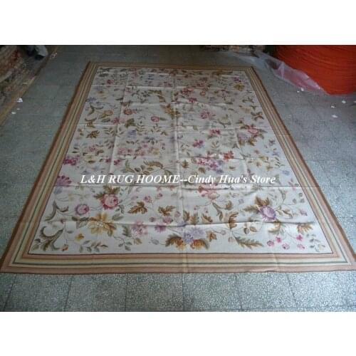 Free shipping 9'x12' Aubusson rugs white ground with colors with small flowers French style aubusson carpets