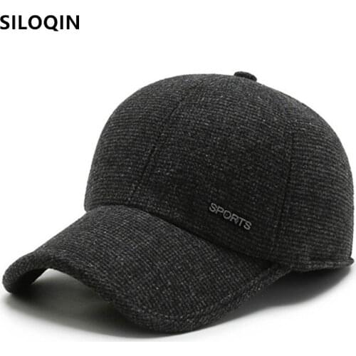 SILOQIN Mens Embroidery Letters Sports Cap Thick Warm Baseball Caps Winter Earmuffs Hat For Men Adjustable Size Snapback Hats
