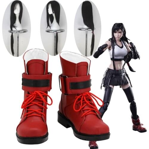 Final Fantasy VII Remake Tifa Lockhart Cosplay Boots Red Faux Leather Shoes Women Girls Final Fantasy Noctis Lucis Caelum Wig