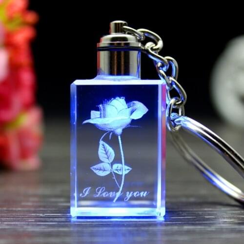 Pack/10units) Custom Picture Laser Engraved Etching Crystal Led Keychain with Single Color for Gifts(Rectangle)