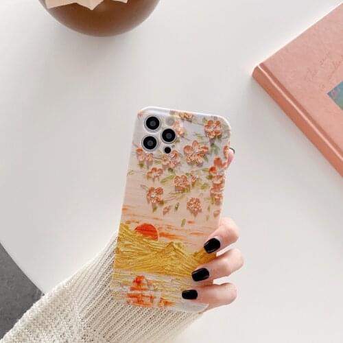 2021Fashion Waterproof Retro Style Sunset Oil Painting TPU Mobile Phone Case for Iphone 12 Pro Max 11 X Xs Xr 7 8 Plus