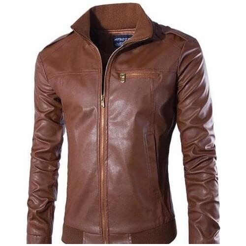 Black and khaki color men jacket Casual Coat collar locomotive 3XL jacket brand new winter 2016 mens pu leather jacket zipper