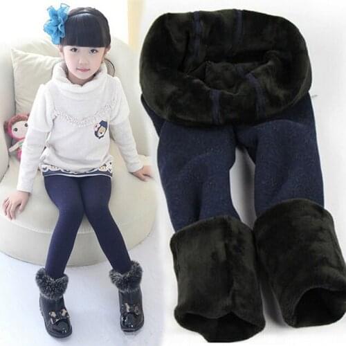 2021 Winter Hot Fur Baby Girl Leggings Children Pants Kid Thick Warm Elastic Waist Colorful Cotton Plus Velvet Leggings for Girl