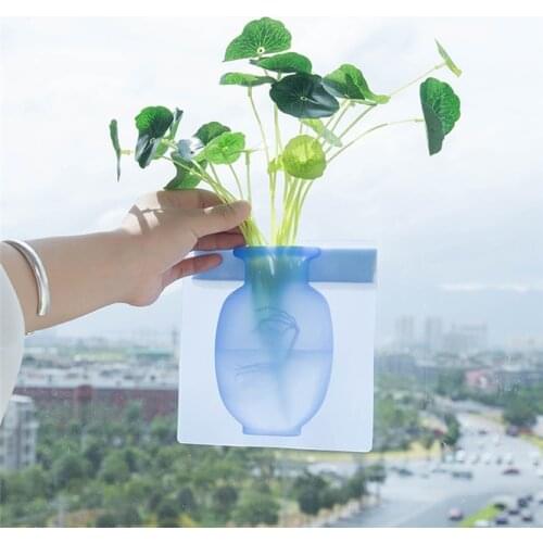 DHL 100pcs Wall Hanging Rubber Floret Bottle Silicone Vase Container Magic Sticker On Glass Wall Flower Pots Home decoration