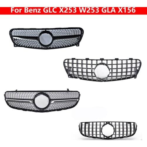 For Mercedes-Benz GLC X253 W253 GLA X156 Center Grille Car Middle Grille ABS Plastic Silver Black Diamond GT Front Bumper