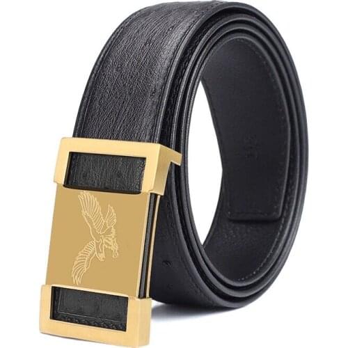 Mens Leisure business Ostrich Belt Light Luxury Belt Leather Stainless Steel Buckle Fashion Gentleman Business Ostrich Leath