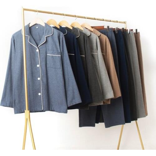 Fdfklak Autumn Winter Warm 100% Cotton 2 PCS Pajamas Sets For Man Atoff Home Soft Mens Sleepwear Suits Fashion Nightwear