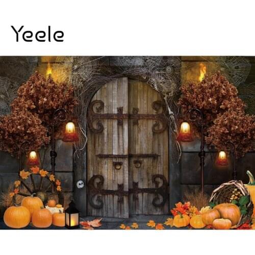 Yeele Autumn Wood Gate Pumpkin Light Halloween Backdrop Background Baby Portrait Photographic Photocall Photography Photo Studio