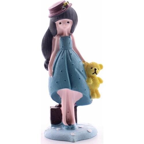 Girl In Blue Dress With Decorative Plush Toy Figurine 13 cm