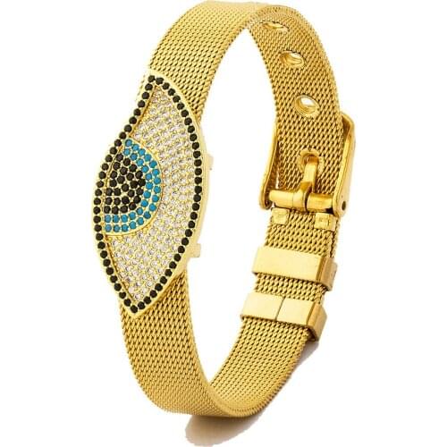 Hot Sale Classic Leaf Shape Cubic Zirconia Rhinestone Stainless Steel CZ Bracelet Gold Color Women Adjustable Watch Belt Bangle