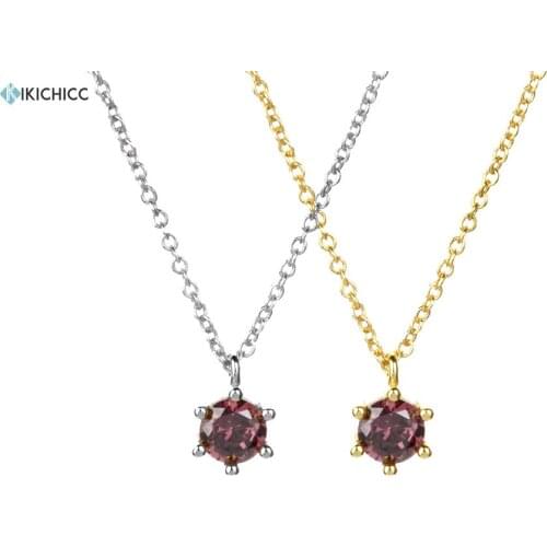 Kikichicc New 925 Sterling Silver 4.5mm Rhodolite Pendant Zircon Charms Long CHain Necklace Women Fashion Jewelry For European
