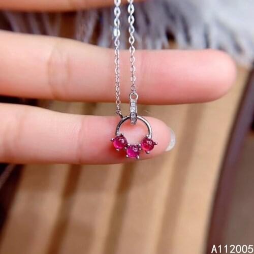 KJJEAXCMY Fine Jewelry 925 Sterling Silver inlaid Natural gemstone ruby Female Pendant Necklace lovely Support test
