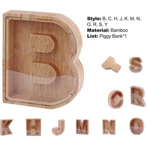 2021 Letter-Shaped Piggy Bank Personalized Transparent Window Burly Wood Meaningful Letters Coin Bank Kid Toys Kids Storage Box