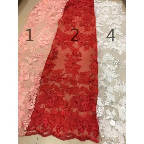 Good looking 3 colors option YG-766 best quality beaded embroidery tulle mesh lace for sawing bridal wedding dress