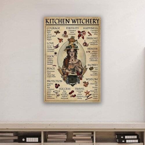 Kitchen Witchery Witch for Vintage Poster Painting Wall Decor Bar Cat Club Novelty Funny Bathroom Toilet Paper Retro Parlor Cafe