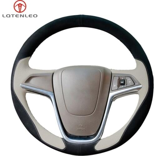 LQTENLEO Black Suede Beige Leather Car Steering Wheel Cover For Vauxhall Mokka X 2012-2019 Ampera Astra Cascada Meriva Insignia