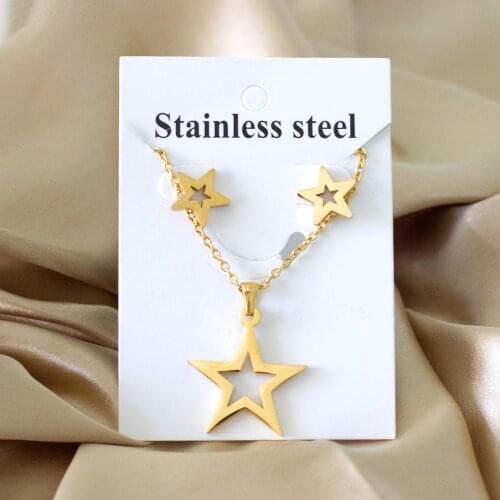 LUXUKISSKIDS gold Stianless steel star jewellery sets Wedding Bridal Earrings Pendant Necklace For Women Girls Dubai jewelry set