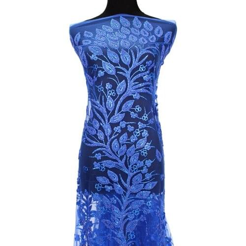 Multi Colors 2021 Latest High Quality Swiss Voile African Mesh Lace with Sequence Dubai Beading Fabric Leaves Pattern Soft Tulle