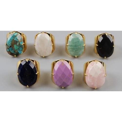 Fashion Natural Gems Stone Bang Rings Egg Shape Pink Opal Moon Stone Claw Rings Wedding Jewelry Women Faceted Turquoises Rings