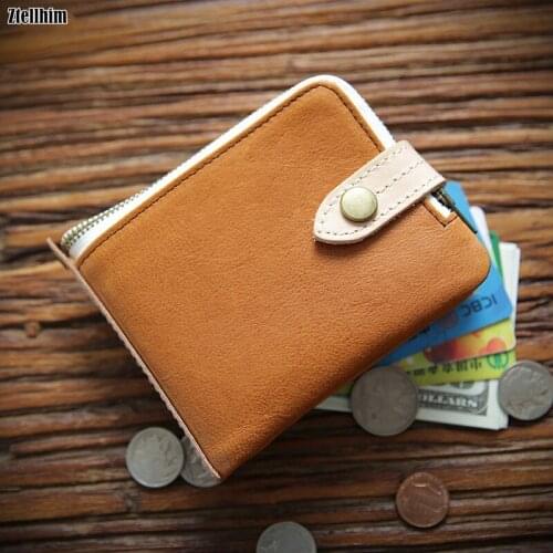 2020 Genuine Leather Wallet For Men Real Cowhide Vintage Handmade Short Bifold Wallets Purse With Card Holder Zipper Coin Pocket