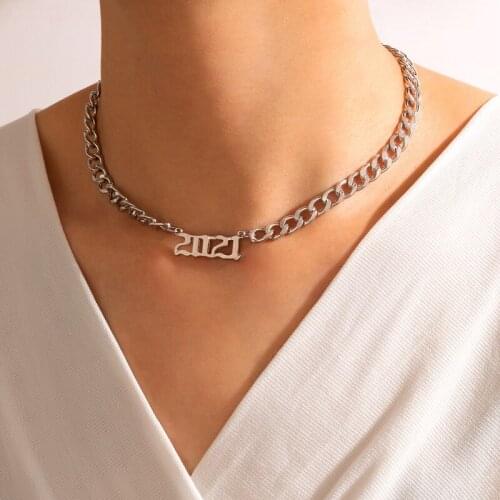 HuaTang 2021 Letter Pendant Choker Necklace for Women Men Silver Color Alloy Metal Clavicle Chain Trendy Jewelry Party 18677