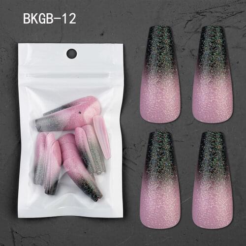 24pcs Ballerina Shallot Powder Flase Nail Tips Natural Color Fake Nails Manicure Set Nail Art Decoration Tools Black