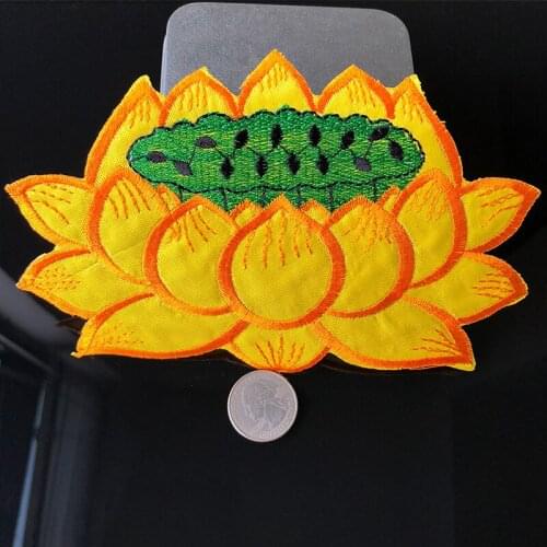 Fine Four colors Botany Lotus flower Patches Fine Embroidery Applique for Cloth Accessories Clothing Coat Jacket Badge Stickers