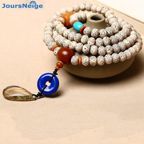 Wholesale Weathering Xingyue Natural Bodhi Bracelet 108 Buddha beads Hair Crystal Water Drop Pendant Necklace Yoga Lucky Jewelry