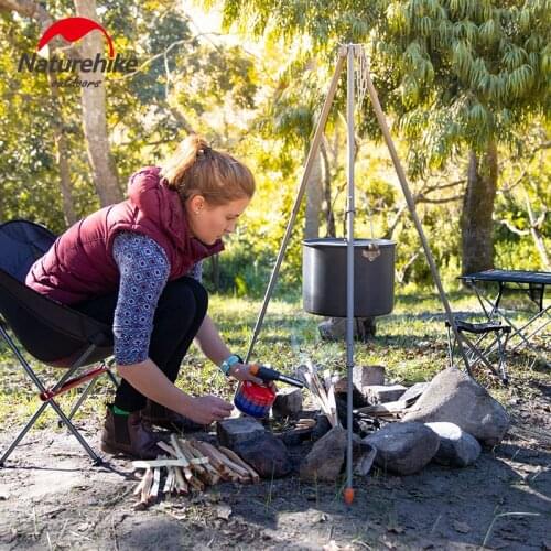 Naturehike 2019 New Arrive Aluminum Alloy 10L Camping Pot Adjustable Cooking Tirpod Hanging Pot Tripod Support Barbecue Bracket