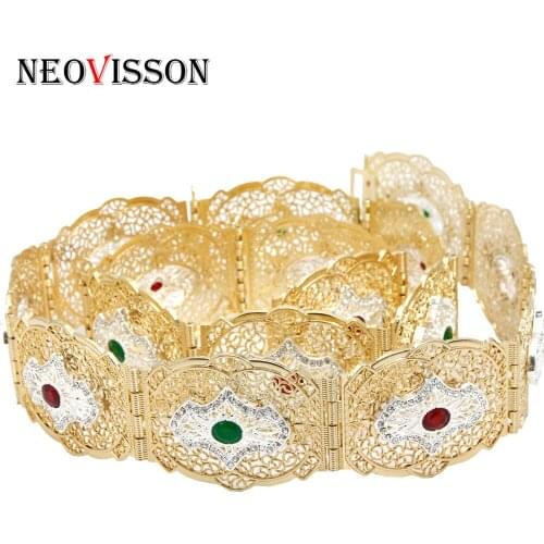 NEOVISSON Gold Silver Color Algeria Caftan Metal Belt Women Ethnic Wedding Body Jewelry Traditional European Robes Waist Chain