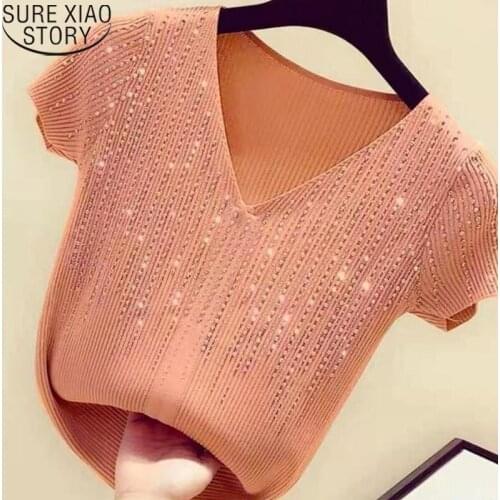 2021 Summer New Sexy Short-sleeved Shirt White Tops Korean Fashion Ice Silk Shirt Women V-neck Blouse Ladies Slim Blusas14423