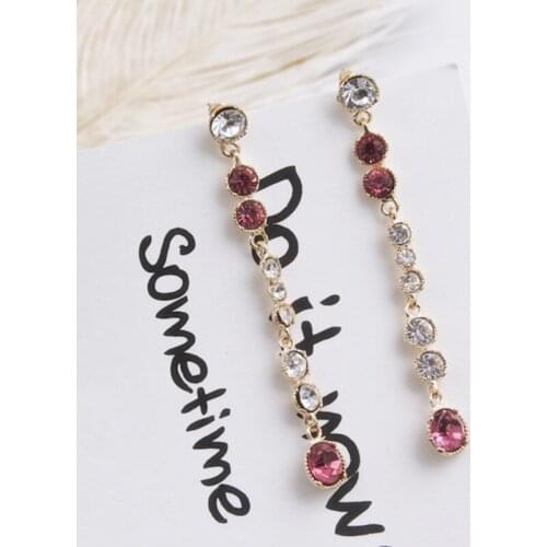 New Shiny Long Charm Rhinestone Drop Dangle Earrings for Women Fashion Elegant Girls Statement Jewelry Brinco Gift 6M3023