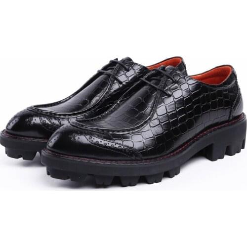 Serpentine Black / Brown Tan Platform Business Shoes Genuine Leather Wedding Shoes Mens Dress Shoes