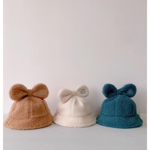 Autumn Winter Warm Baby Hat Fashion Bowknot Wool Kids Girl Bucket Cap