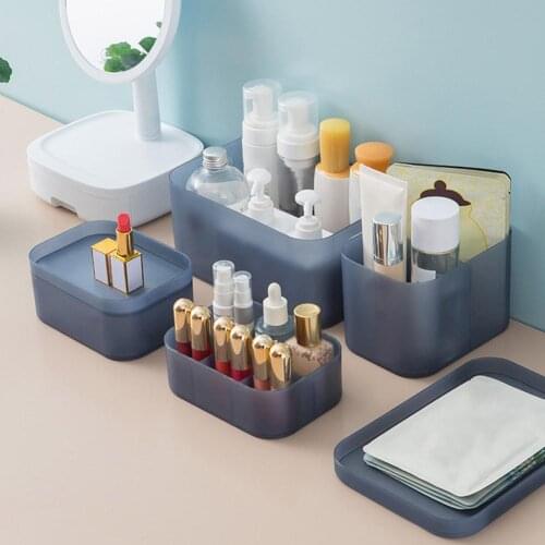 Plastic Frosted Compartment Storage Box with Lid Office Container Organizer Desktop Comestics Makeup Storage Case Organizer