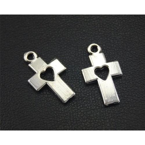 15pcs Silver Color Hollow Out Heart Cross Charm Handmade Charms Pendants Jewelry Findings 16x8mm A1741