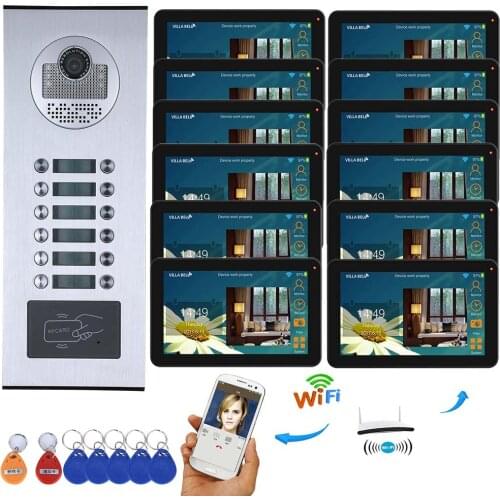 9 inch Wired Wifi Apartments Video Door Phone Intercom System RFID IR-CUT HD 1000TVL Camera with 8/9/10/11/12 Apartment/Family
