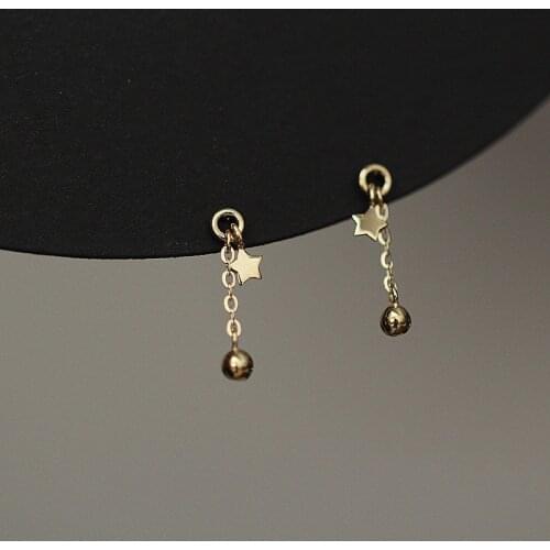 9K Pure Gold Earring Fashion Square Zircon Flower Star Short Pendant Earring Sweet Cute OL kids gift woman girl gold ear jewelry