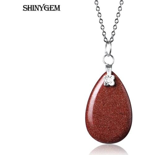ShinyGem Classic Smooth Semi-Precious Stones Necklace Water Drop Shape Natural Gold Sand Stone Pendant Necklace For Women Men