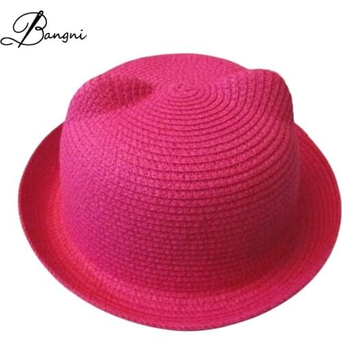 2017 New Japanese Style Women Summer Sun Hats Girls Lovely Candy Colors Cat Ear Straw Hat Outdoor Beach Hat Bone Panama Hat