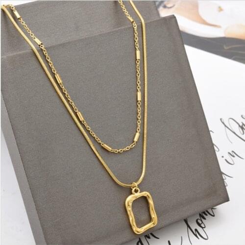 XIYANIKE 316L Stainless Steel Gold Color Rectangle Pendant Necklaces For Women Two Layer Choker 2021 Trend Fashion Gift Jewelry