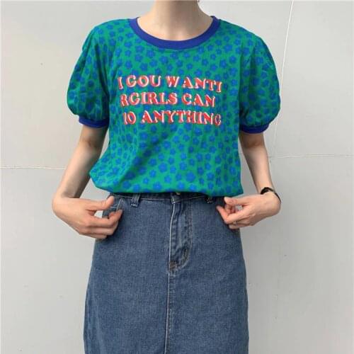 Summer Cotton Vintage Tops Woman T-shirt Letter Print French Tee Shirt Short Sleeve Korea Style 2021 Tshirt Women Clothes